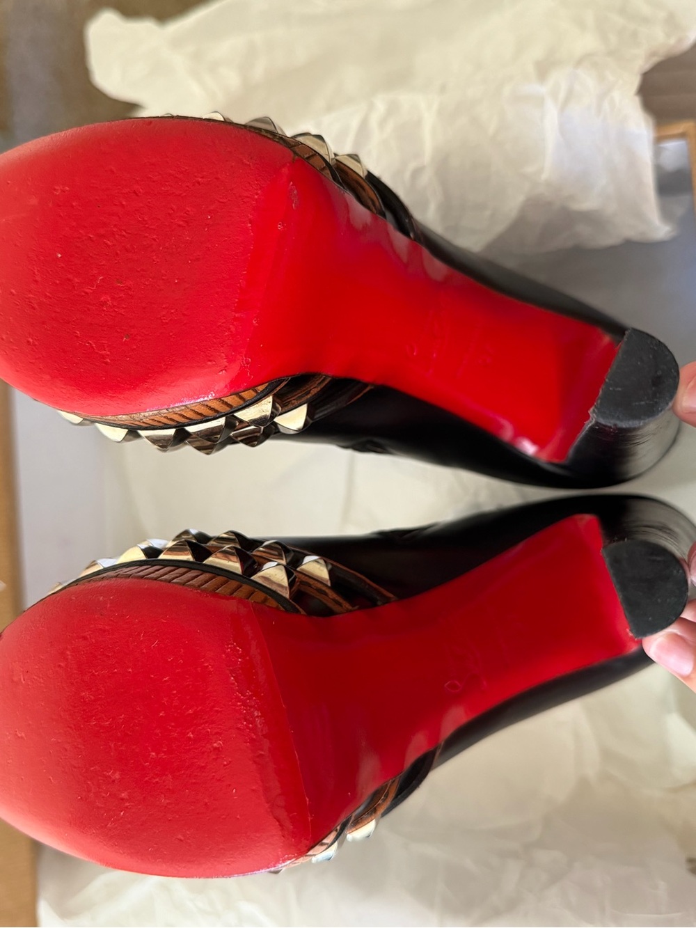 Christian Louboutin Taclou Booty Black Leather Studded Platform Zip Boots US 7.5 - Picture 5 of 9